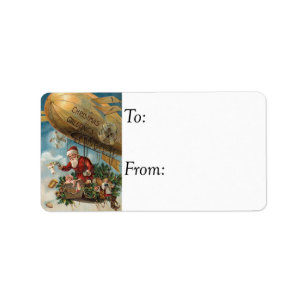 Étiquette Tag cadeau Vintage père Noël Blimp
