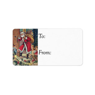 Étiquette Tag de cadeau Vintage père Noël Knocks à la porte