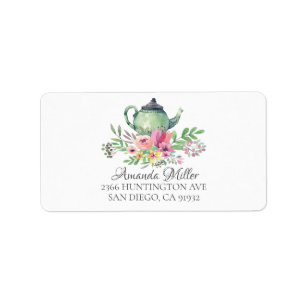 Étiquette Tea Pot Floral Adresse de retour Label