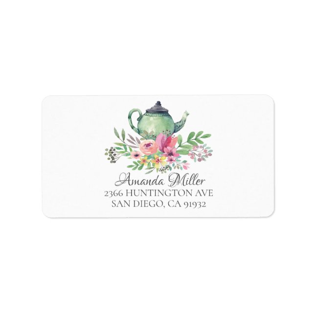 Étiquette Tea Pot Floral Adresse de retour Label (Devant)