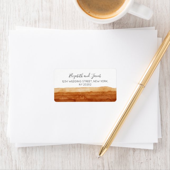 Étiquette Terracotta Abstrait Desert Watercolor Boho Mariage (En situation)