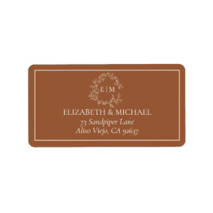 Étiquette Terracotta Leafy Crest Monogramme Adresse du Maria