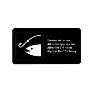 Étiquette Tête et crochet de poissons - noirs et blancs