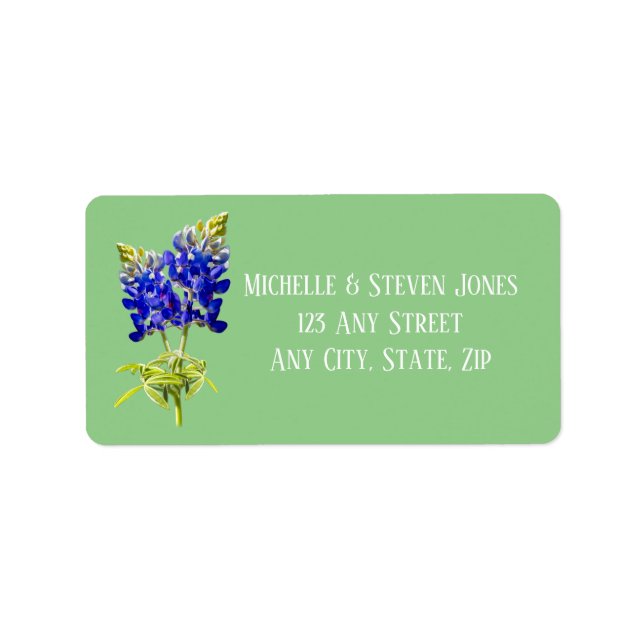 Étiquette Texas Bluebonnets sur Sage, mariage du printemps (Devant)