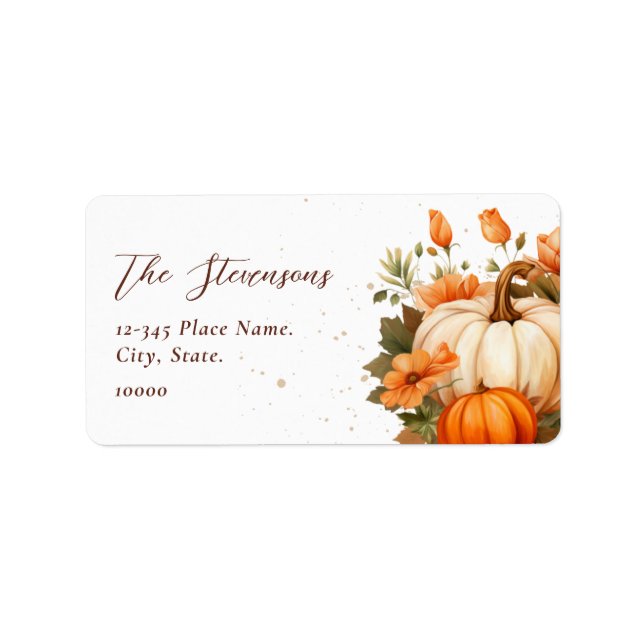 Étiquette Thanksgiving Citrouille Floral Script Russe Adress (Devant)