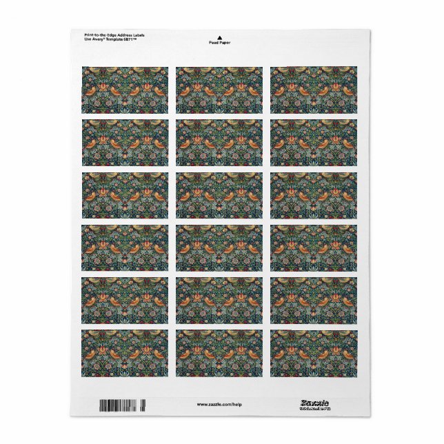 Étiquette Thief de fraises par William Morris (Feuille entière)