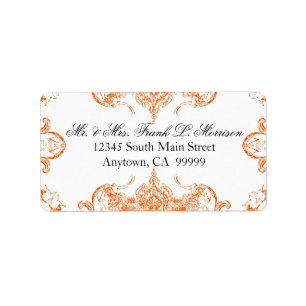Étiquette Toile Orange n blanc Damask Swirl Mariage Étiquett