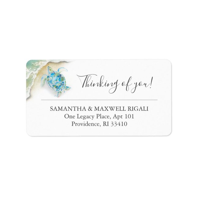 Étiquette Tortue marine aquarelle tropicale océan adresse (Devant)