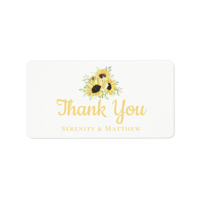 Étiquette Tournesol Aquarelle Mariage Floral Merci (Devant)