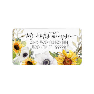 Étiquette Tournesol Floral Aquarelle Jaune Blanc Folithe L