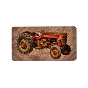 Étiquette Tracteur rouge antique