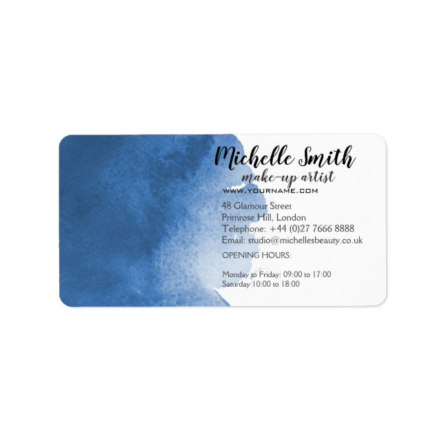 Étiquette trait de brosse Abstrait couleur bleu aquarelle (Devant)