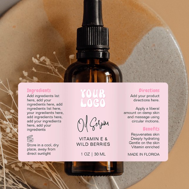 Étiquette Trendy Retro Pink 1 OZ 30ml Dropper Bottle (Créateur téléchargé)