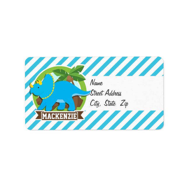 Étiquette Tricératops Dinosaur ; Grandes Bleues Et Blances C (Devant)