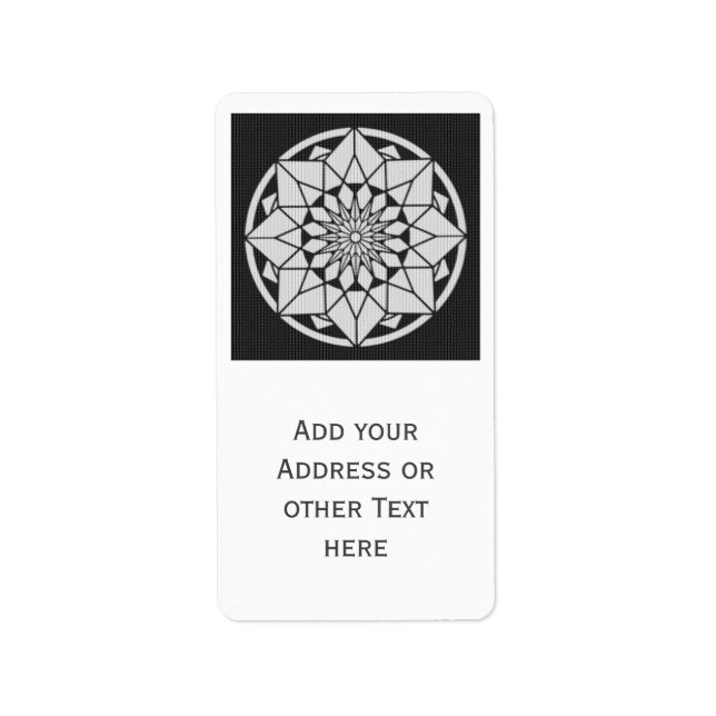 Étiquette Tricot Star Mandala noir et blanc (Devant)