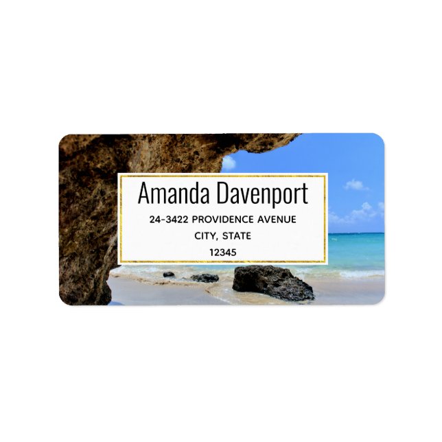 Étiquette Tropical Beach Coast avec Big Rock Address (Devant)
