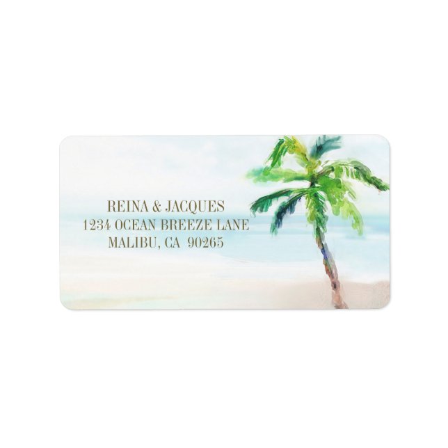 Étiquette Tropical Beach Palm Tree Adresse de retour (Devant)