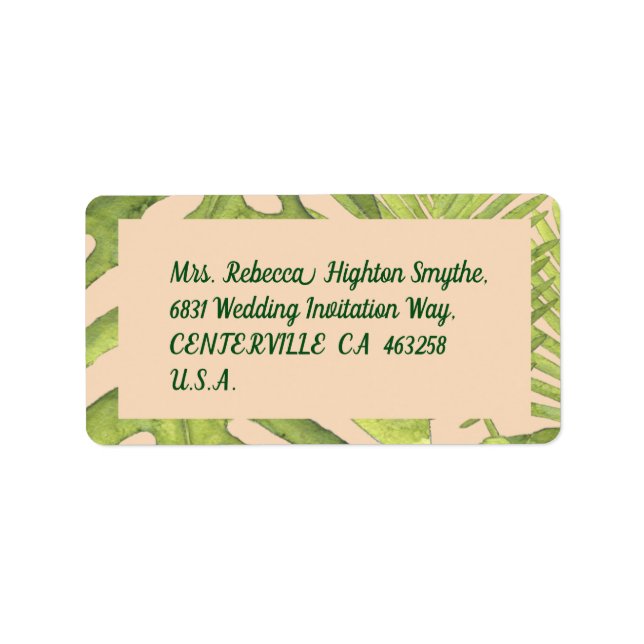 Étiquette Tropical Green et Blush Mariage (Devant)