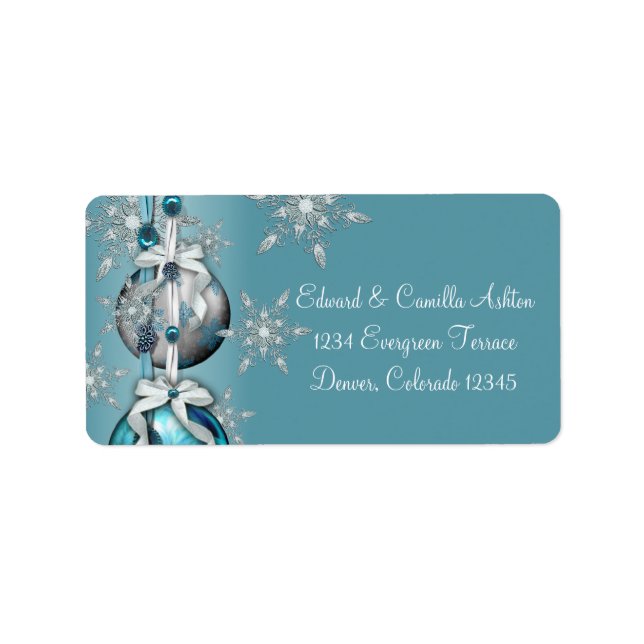 Étiquette Turquoise Blue White Snowflakes Blue Christmas Adr (Devant)