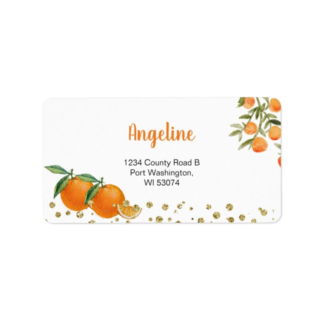 Étiquette Twin Citrus Orange Adresse moderne (Devant)