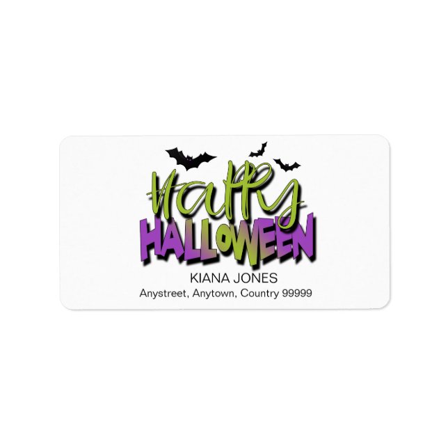 Étiquette Typographie 'Joyeux Halloween' avec des chauves-so (Devant)
