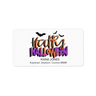 Étiquette Typographie Joyeux Halloween avec des chauves-sour