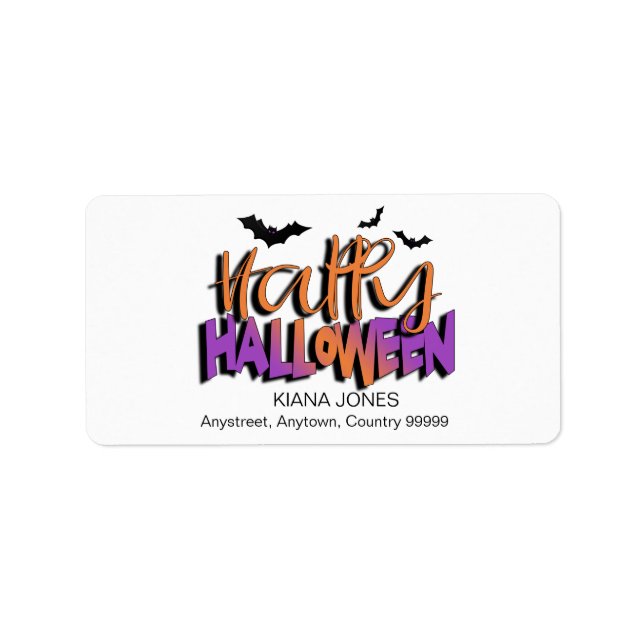Étiquette Typographie Joyeux Halloween avec des chauves-sour (Devant)