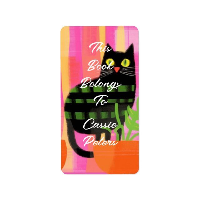 Étiquette Un Chat Noir Avec Des Ménages Ce Livre Appartient  (Devant)