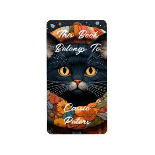 Étiquette Un chat noir dans un chandail floral Ce livre appa