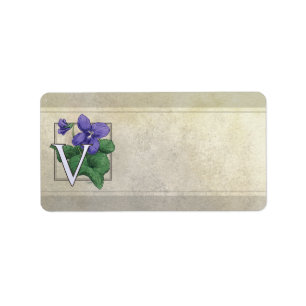 Étiquette V pour le monogramme de fleur de violettes