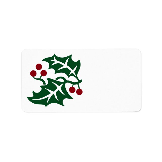 Étiquette Vacances de Noël Green Holly et Red Berries (Devant)