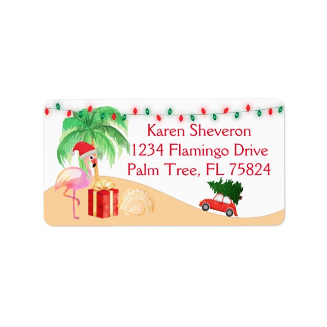 Étiquette Vacances de Noël Père Noël Flamant rose rose sur u (Devant)
