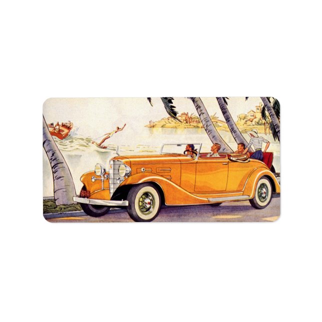 Étiquette Vacances vintage en voiture convertible (Devant)