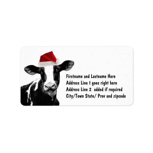 Étiquette Vache de père Noël - Vache laitière portant le cha (Devant)