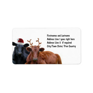 Étiquette Vaches à vacances de Noël dans le casquette et d