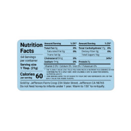 Étiquette Valeur nutritionnelle du miel tabulaire Bleu de fl