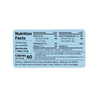 Étiquette Valeur nutritionnelle du miel tabulaire Bleu de fl