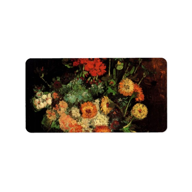 Étiquette Vase avec Zinnias et Geraniums, Vincent van Gogh (Devant)