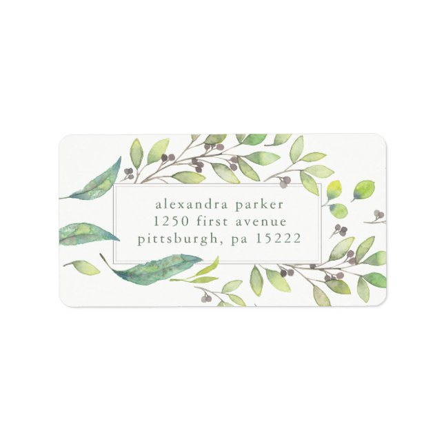 Étiquette Vert feuilles | Cadre Aquarelle tendance (Devant)