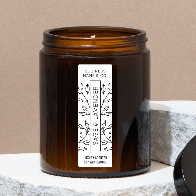 Étiquette vertical mince minimal à bougie botaniqu (Minimalist modern floral thin candle vertical label)