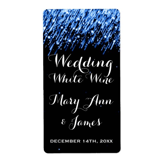 Étiquette Vin mariage Tombant Étoiles "Sapphire Bl (Devant)