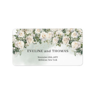 Étiquette Vintage blanc roses et verdure mariage