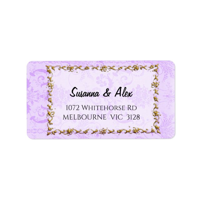 Étiquette Vintage Damask Purple Mariage (Devant)