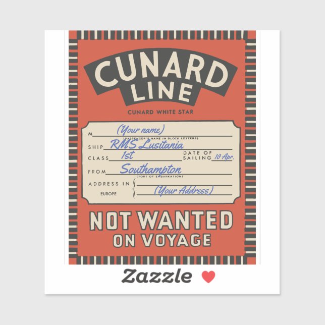 étiquette vintage de ligne Cunard (personnalisable (Feuille)