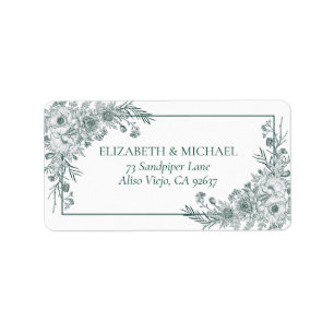 Étiquette Vintage Emerald Floral Line Art Return Adresse