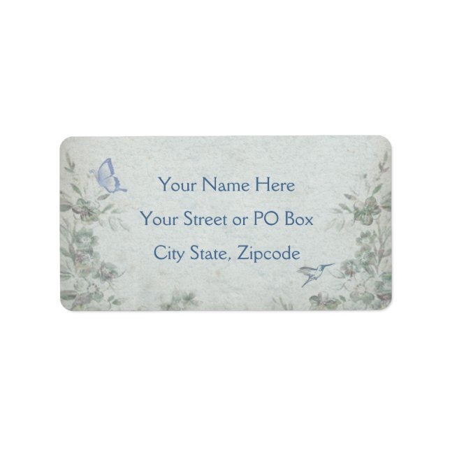 Étiquette Vintage Floral Blue Mariage (Devant)