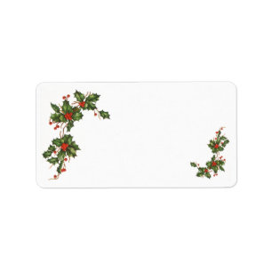 Étiquette Vintage Noël, Holly Plante avec les baies rouges