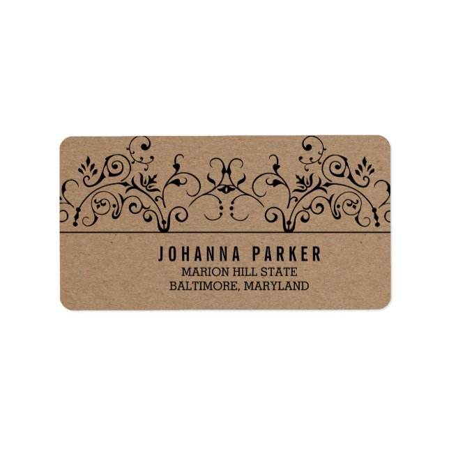 Étiquette Vintage papier Kraft Mariage ornemental rustique (Devant)