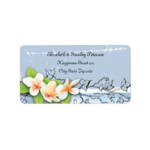 Étiquette Vintage plumeria lierre bleu blanc mariage étiquet
