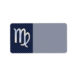 Étiquette Virgo Zodiac Sign on Navy Blue Carbon Fiber Print